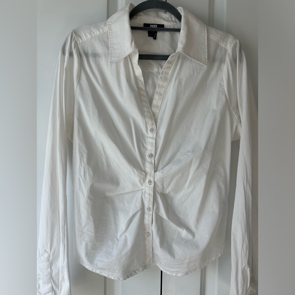 PAIGE Women’s Alera Pleated Button Down Shirt in White (Size L) - Picture 3 of 11